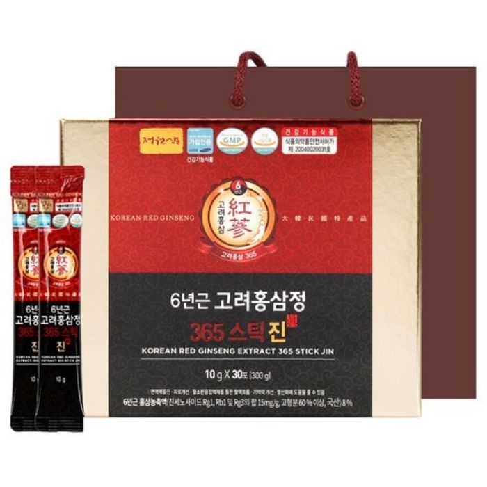 【送料無料】庭人参 6年根 韓国紅参エキス 高麗紅参精 365 スティックジン 10g x 30個 + ショッピングバッグ KOREAN RED GINSENG EXTRACT 365 STICK JIN【韓国製】