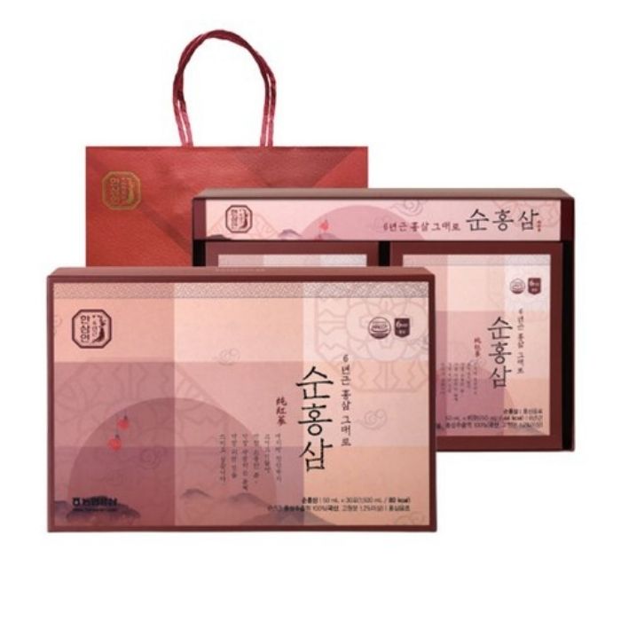 【6年根 韓国 紅参濃縮液 】韓蔘人 紅参濃縮液 純紅蔘 50ml x 30個(総容量 1500ml)+ショッピングバッグ【送料無料】