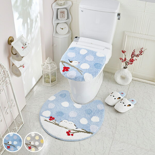 【P5倍！14日10時-16日23:59】トイレタリー4点セット（兼用フタカバー・マット・ペーパーカバー・スリッパ）/シマエナガちゃん｜姫系 かわいい クラシック ガーリー アンティーク風 ロリータ