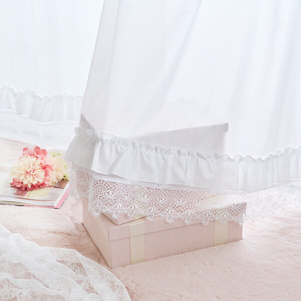 【P5倍！14日10時-16日23:59】裾レースフリル多機能レースカーテン（幅100×丈176・188・198・2枚組）｜姫系 かわいい クラシック ガーリー アンティーク風 ロリータ