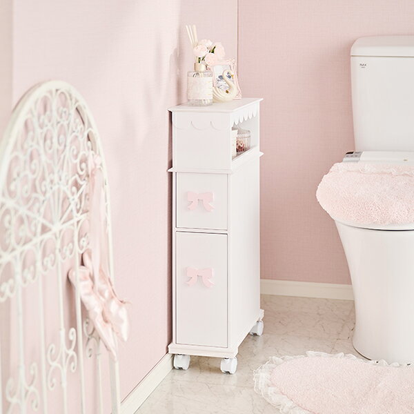 ロマンティックプリンセスのトイレラック（フリルリボン）【大型】｜姫系 かわいい ロマプリ クラシック ガーリー アンティーク風 ロリータ 新生活｜アングル2