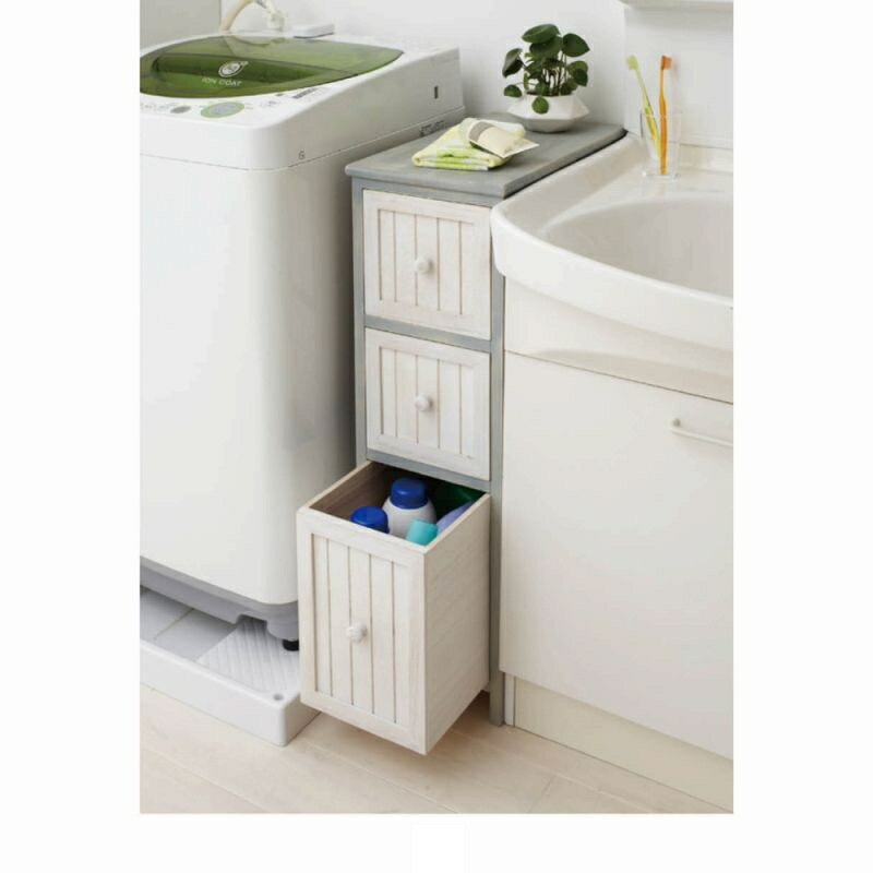 【直送】サニタリーチェスト　ランドリーすき間チェスト　UB　C（幅30cm）　（　おしゃれ　デザイン　洗濯機　ラック　台　　引き出し　引出し　すきま　すき間　隙間　収納　洗面所収納　サイド　 姫系 かわいい 可愛い カワイイ 姫系家具 プリンセスのサムネイル