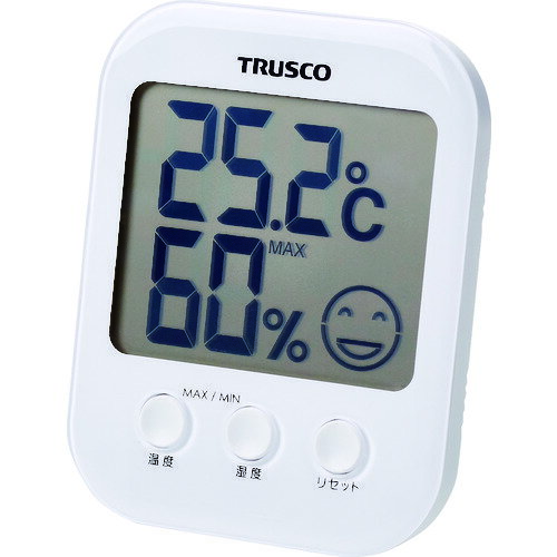 ≫ 商品詳細 ≪ ●工場・オフィス等の温度・湿度管理に。 ●温度・湿度を同時に見ることができます。 ●温度、湿度の最低・最高メモリー表示機能付きです。 ●インフルエンザ・熱中症の危険度をアイコンでお知らせします。 【仕様】 ●熱中症指数表示範囲(℃)：- ●最小表示 熱中症指数(℃)：0.1 ●最小表示 温度(℃)：0.1 ●最小表示 湿度(％RH)：1 ●色：白 ●熱中症警告4段階、インフルエンザ警告2段階、温度の最高・最低自動メモリー、湿度の最高・最低自動メモリー、壁掛け用フック穴、磁石x1個、立てかけスタンド ●温度最小表示(℃)：0.1 ●湿度最小表示(%RH)：1 ●測定湿度範囲(%RH)：10〜98 ●測定温度範囲(℃)：-10〜50 ●電源：単4形乾電池×1個（動作確認用） ●高さ(mm)：122 ●奥行(mm)：22 ●測定範囲湿度(%RH)：10〜98 ●測定範囲温度(℃)：-10〜50 ●最小表示湿度(%RH)：1 ●最小表示温度(℃)：0.1 ●幅(mm)：95 ●測定項目：温度、湿度 ●最小表示熱中症指数(℃)：0.1 ●熱中症警告付(4段階) ●インフルエンザ警告付(2段階) ●温度・湿度最高・最低自動メモリー ●壁掛け用フック穴付 ●磁石×1個付 ●立てかけスタンド付 ●重量：135g 【材質/仕上げ】 ●アクリル、ABS樹脂 ※画像は代表イメージです。