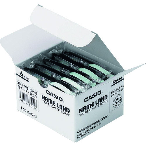 【5/1はP3倍! 400円クーポン】CASIO(カシオ) ネームランド用スタンダードテープ5本入り6mm XR-6WE-5P-E