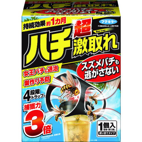 ≫ 商品詳細 ≪ ●ハチの捕獲。●人口樹液に乾燥酵母を加えた独自ブレンドの誘引液で強力誘引します。●ハチがぶつかって落下する衝突トラップ採用しています。●ハチを溺れさせる捕獲液で逃しません。【仕様】●効果持続期間：約1ヵ月●幅(mm)：118●高さ(mm)：150単品単位数量：1個●質量：181g※画像は代表イメージです。