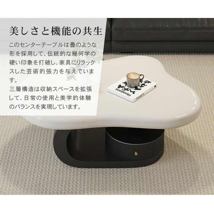 センターテーブル 幅100cm 収納 ローテーブル テーブル 幅120cm コーヒーテーブル 引出し付き リビングテーブル 収納付き ティーテーブル 食事 おしゃれ コンパクト ホワイト 民泊 ブラック 在宅 シンプル モダン 高級 [3]