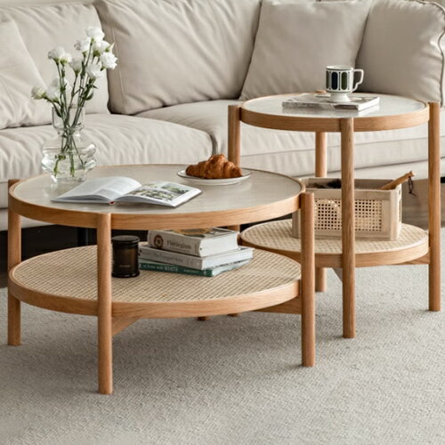 センターテーブル ローテーブル ハイタイプ セット ロータイプ ブラウン ツインサイドテーブル ツインテーブル ツインテーブルセット 可愛い センターテーブル おしゃれ シンプル ソファテーブル 高級感 木製 天然木 オーク材 無垢材 yeswood [2]