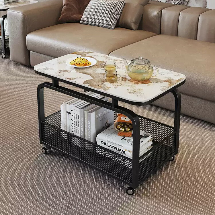 センターテーブル ローテーブル 収納付き キャスター付き 幅40cm リビングテーブル 移動楽々 大容量収納 幅50cm セラミック 耐熱 大理石柄 大理石調 ...