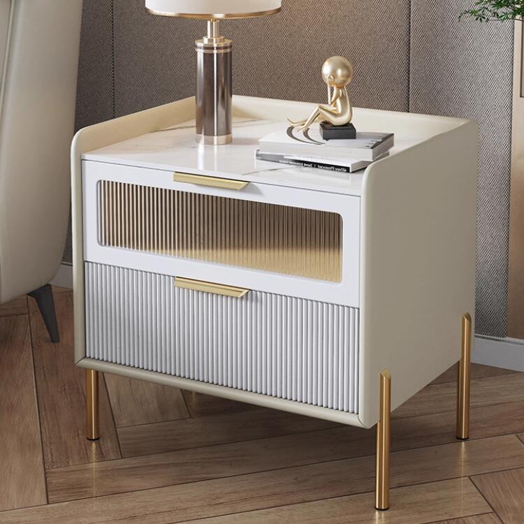 ナイトテーブル 引き出し サイドテーブル 木製 セラミック 隙間収納 脚付き 幅40cm コンパクト 大容量 モールガラス ソファサイド 50cm ベッドサイド 合成皮革 ベージュ グレー ベージュ グリーン おしゃれ オレンジ かわいい 寝室 リビング 送料無料