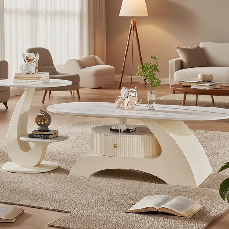 ネストテーブル センターテーブル 楕円 ローテーブル 収納付き 単品 2個セット セラミック 大理石 リビングテーブル ソファテーブル 省スペース 幅100cm...