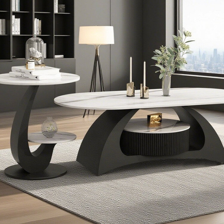 センターテーブル セラミック ローテーブル 単品 2個セット 楕円形 幅100cm 入れ子式 白 ネストテーブル 大理石柄 ソファテーブル コーヒーテーブル 幅...