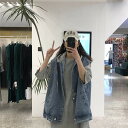 デニムベスト レディース ベスト デニム 春 Vネック シングル ノースリーブ フード付き レトロ ゆったり カジュアル ファッション 春物 秋 秋服 新作 送...