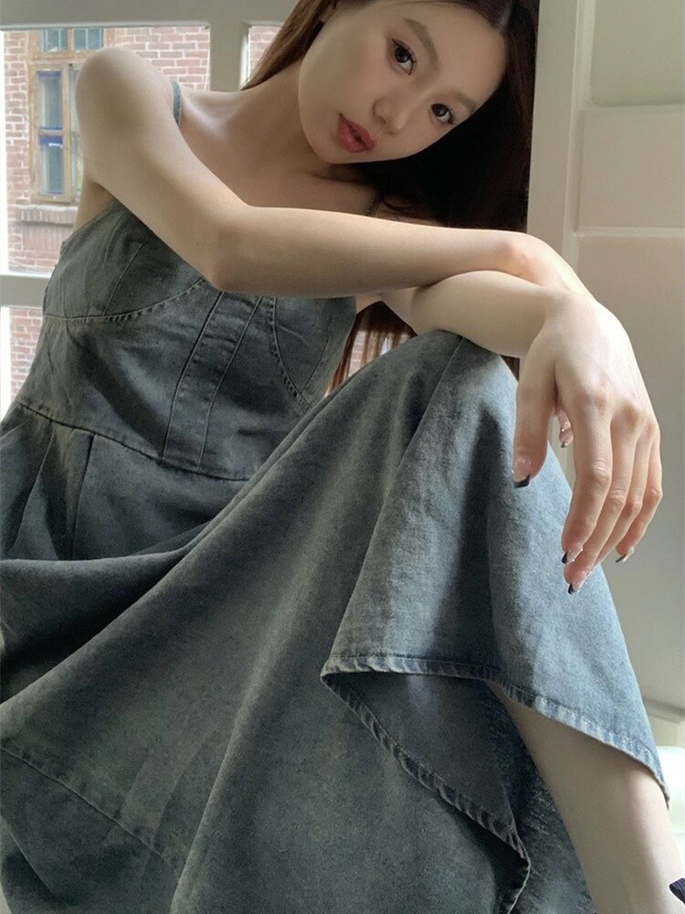 デニムワンピース キャミワンピース ビスチェ セットアップ デニムスカート デニム...