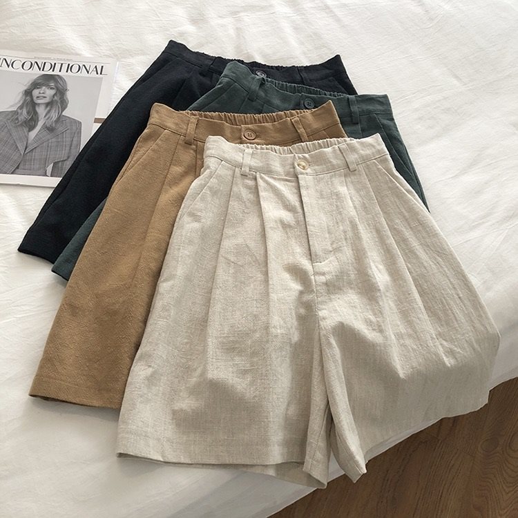 Linen, Hemp - レディース ショートパンツ 綿麻 無地 ハーフパンツ シンプル 大きいサイズ 短パン ガウチョ ワイド 半ズボン ボトムス 薄手 夏用 きれいめ おしゃれ 送料無料