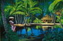 ハワイのジクレー版画アートプリント Tahitian Hut and Lei Girl (タヒチアン・ハット & レイ・ガール) by ハーブ・カネ(Herb ...