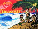 ハワイのサーフアート絵画　Aloha Hula Girls （8" x 10"） by ドリュー・トゥーンズ