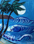 ハワイのサーフアート絵画　Moonlight Surf （8" x 10"） by ドリュー・トゥーンズ【Drew Toonz】