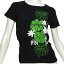 フラダンス フライス 半袖 Tシャツ タヒチアンモンステラ柄 黒×緑&白 ネコポス対応可