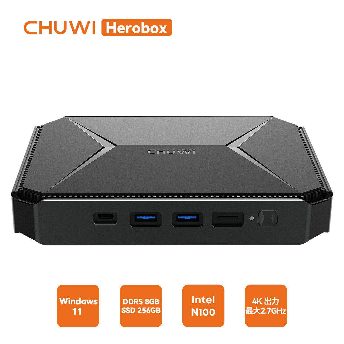CHUWI ミニPC Windows11 Intel ミニパソコン DDR5 8GB+256GB 最大2.7GHz 省スペース 小型 高性能 持ち運び WiFiモデル WiFi 6 有線LAN 4K出力 静音 BT5.2 軽い 設定簡単 VESAマウント Chuwi HeroBox N100