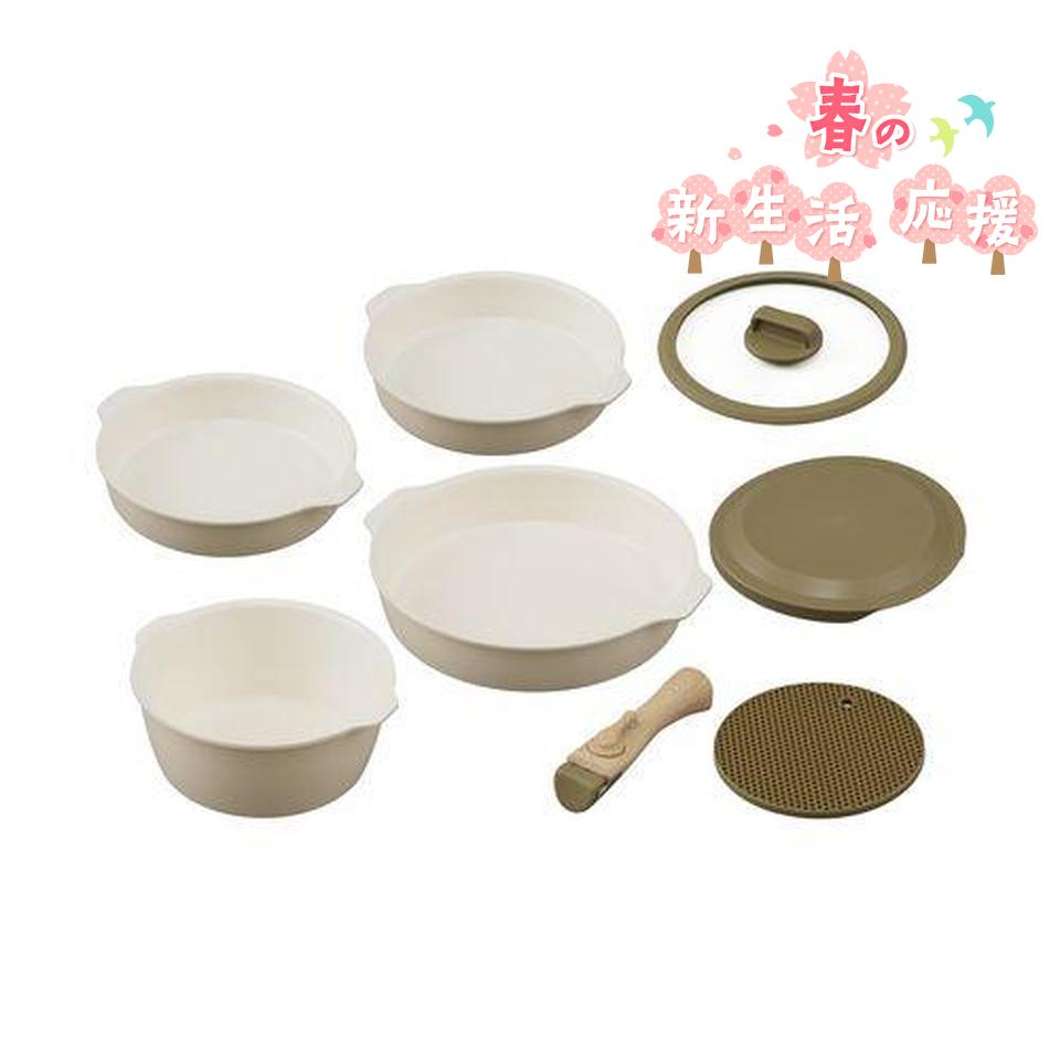 【アイリスオーヤマ】お皿になるフライパン8点セット(DPAN-8S アイボリー)