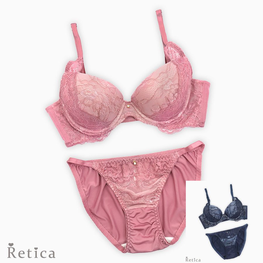 [2点セット] 下着 レディース 上下セット ランジェリー 上品 可愛い ピンク ネイビー 10代 20代 30代 40代 レース 勝負下着 ビジュー セクシー ブラ ショーツ セット 谷間 美胸 盛れる チュール A B C D E F