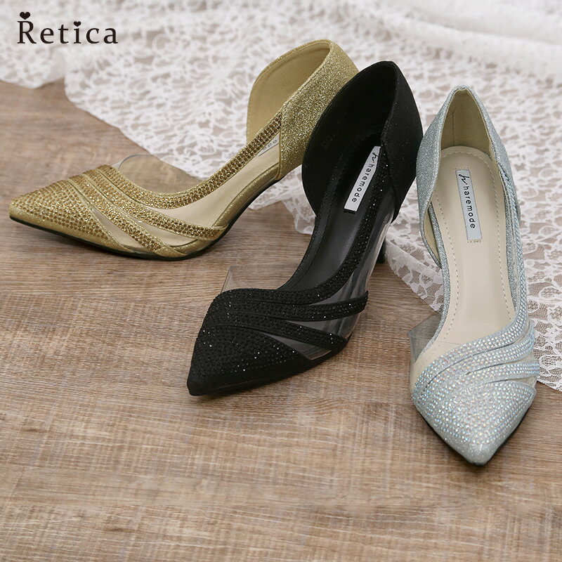 楽天パーティードレス通販　Retica【7590円→5980円 4日まで】パーティーシューズ ヒール 8.5cm 花柄 総レース 結婚式 二次会 卒業式 入学式 入園式 発表会 謝恩会 パンプス サンダル シューズ レディース 靴 小さいサイズ 大きいサイズ ハイヒール ピンヒール ラメ ストーン パーティー セレモニースーツ