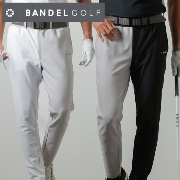 BANDEL/バンデル BASIC COMBINATION LONG PANTS ゴルフ ウェア パンツ メンズ WE ARE THE PROTAGONISTS モードなクリエイティブは、日常（TOWN）と非日常（TURF）を美しく、スタイリッシュなスタイルに演出するというコンセプトを元に、スポーティでモード、モノトーンをベースにメンズ・ウィメンズともにデザインを統一、素材には吸汗速乾はもちろん、消臭・接触冷感・通気性などの様々なシーンに対応できる機能性を搭載しました。シンプルかつ大胆なカラーリングがゴルフライフをワンランク上にドレスアップします。 特長 カラー配色がキャッチーなスリーシーズン活躍するベーシックフルレングスパンツの完成です。 左ワタリと右ふくらはぎ裏にBANDELロゴを配置したクールなデザインになっています。 素材には、吸水速乾・接触冷感・UV カット・防シワ加工を施した、しなやかな伸びと回復性に優れたポリウレタン繊維＜ロイカ＞を使用しており、長時間の着用も サラッとした快適な着心地をKEEPしてくれます。 ポロやモックと合わせた完璧なスタイリングなら周囲からの注目度はUP、さらには自身のモチベーションもUPし、良いプレーも生まれそうです。 ゴルフ以外の幅広いシーンでもご使用いただけるよう仕上がっております。 仕様 カラー： RIGHT WHITE×LEFT BLACK RIGHT GREY×LEFT BLACK RIGHT WHITE×LEFT GREY ALL BLACK 素材： ポリエステル86％/ポリウレタン14% サイズ： M,L,XL,XXL （※詳細はサイズ表でご確認下さい。）