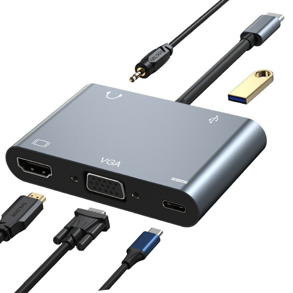 【 5-in-1 】USB Type-C ハブ HDMI VGA アダプター 4K 解像度 USB-A 3.0高速ポート 100W PD急速充 3.5mmAudio MacBook Pro MacBook Air iPad Pro Chromebook XPS Galaxyなど対応
