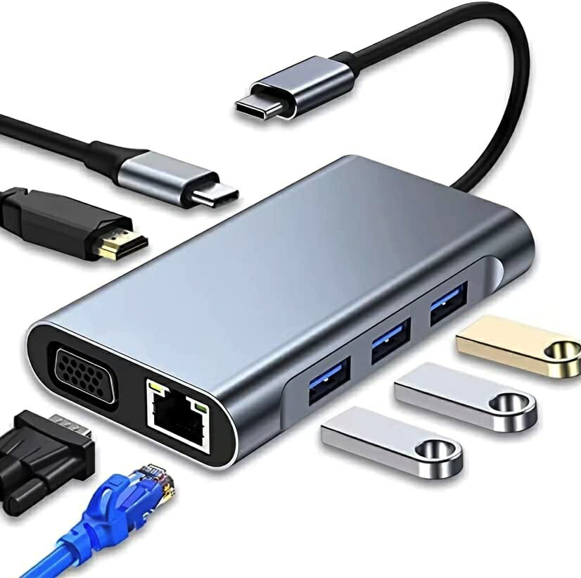7-in-1 USB C ϥ 1GbpsͭLAN 3USB-A3.0ݡ 4K HDMI VGA 1080P PD100W USB-C 5Gbps®ž MacBook Pro MacBook Air iPad Pro Samsung Galaxy S11 ʤб