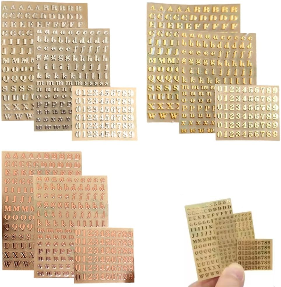 アルファベット シール 3mm 9枚 金属ステッカー 数字シール 防水 自粘着 DIY手作り 電話装飾 手帳 スケジュール（ゴールド+シルバー+ローズゴールド）(3)