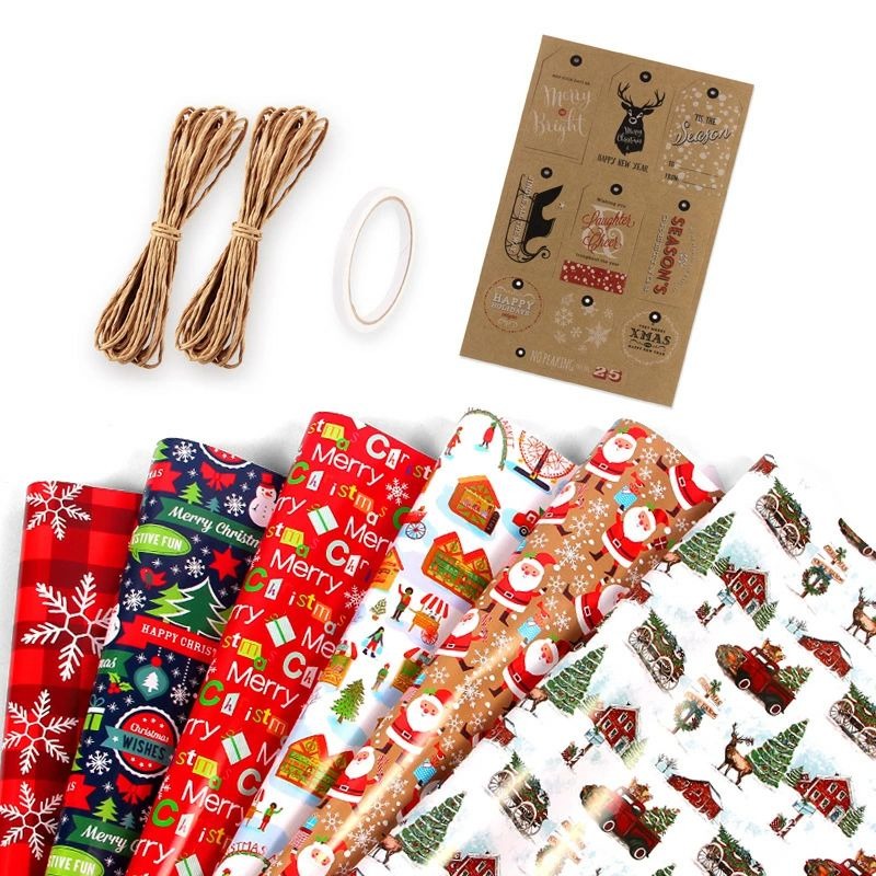 包装紙 ラッピングペーパー クリスマス 6枚入 50x70cm 半才 大判 プレゼント 包装 ギフトタグ フラワー..
