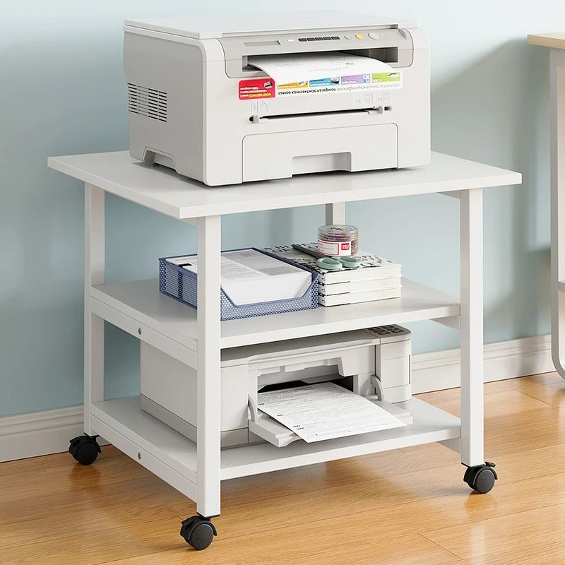 プリンター台 キャスター付き プリンターワゴン プリンターラック 幅48cm 木製 3段 デスクワゴン 机下..
