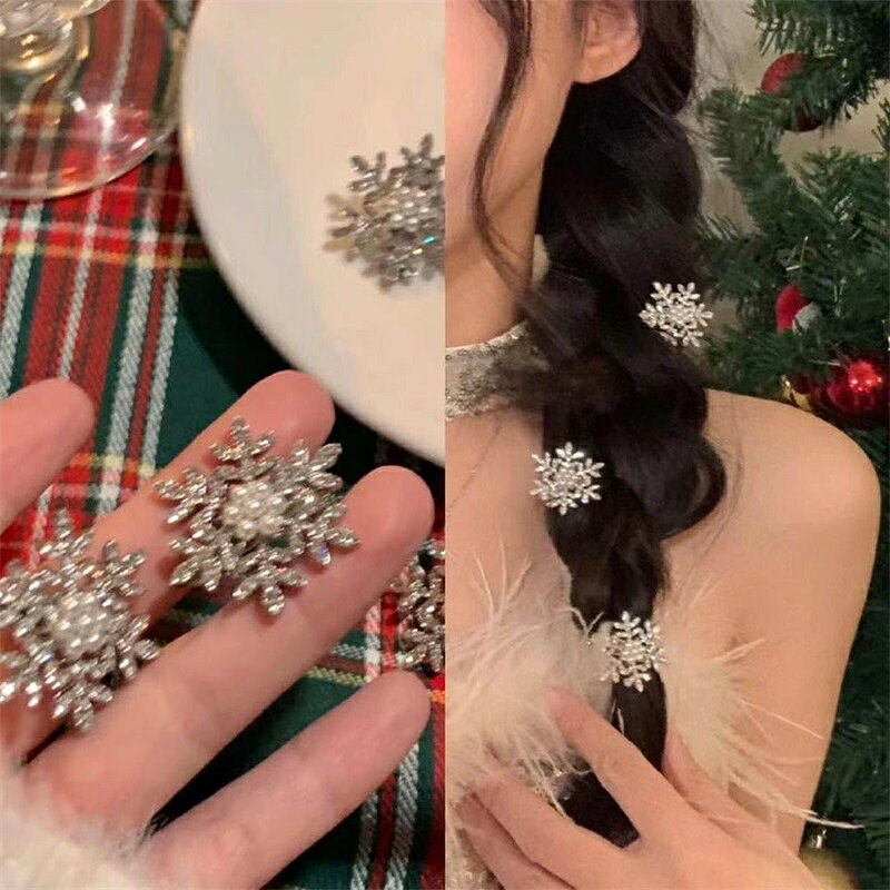 クリスマス ヘアピン ヘアクリップ 5個セット キラキラ 可愛い 美しい 雪の結晶 ヘ...