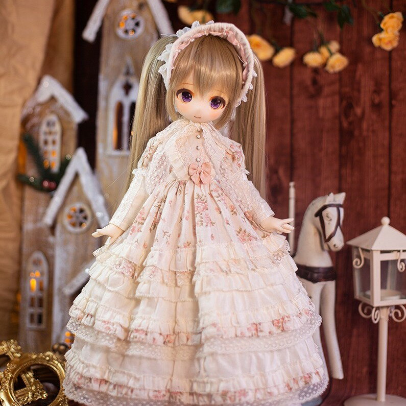 【サイズオーダー可】ロリータ ドール 球体関節人形 BJD 1/3 1/4 1/6 ブライス スーパードルフィー 服 ドレス セット アウトフィット 花柄 パステル レトロ ワンピース&ソックス&ボンネット 3点セット レース フリル ゴスロリ ファッション 女の子 SD MSD SD13 SD17 人形用服