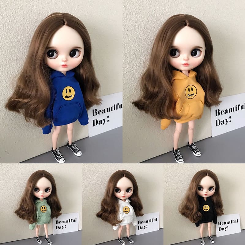 ブライス blythe スマイル パーカー ブルー グリーン ブラック ホワイト イエロー人形 ネオブライス 服 BJD 球体関節人形