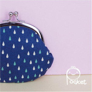 日本製 がま口 ポーチ 3.3寸/小銭入れ/ポーチ【雨 ブルー】花柄ポーチ