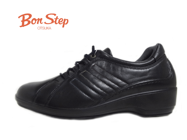 BonStep（ボンステップ）7008 BLACK ブラック コンフォートシューズ レースアップ 撥水加工 天然皮革 通気性 軽量 耐摩耗性 クッション性 3E 母の日 プレゼント 日本製