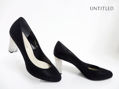 UNTITLED(アンタイトル)6270 BLACK METALLIC/ブラックメタリック【当店スペシャル価格】レディースパンプス/ポインテッド/プレーンパンプス/チャンキーヒール/太ヒール/クリア素材/半透明ヒール