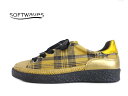 Softwaves(ソフトウェーブス)SW70130ED YELLOW イエロー【在庫一掃】【お買い得】レディーススニーカー コンフォートシューズ レザースニーカー サイドファスナー付き インポート ポルトガル チェック柄スニーカー リボンシューレース※返品交換不可