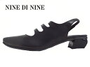 NINE DI NINE(ナインディナイン)1129 BLACK ブラックレディースパンプス バックベルトパンプス デザインパンプス ベルトデザイン ポインテッドトゥパンプス ローヒール ハイブリットリフト 3E幅