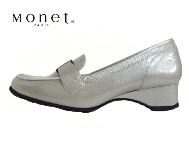 楽天My　shoesMonet（モネ）333101 LIGHTGRAY ライトグレー【2023SS】【人気商品】【日本製】レディースコンフォートシューズ バックル付きパンプス Hバックル ヒールローファー スクエアトゥ 低反発ソールクッション 3E幅 外反母趾 お仕事 通勤