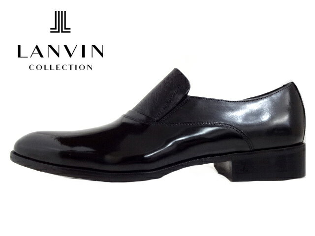 LANVIN COLLECTION(ランバンコレクション)83491 BLACK/ブラックプレーントトゥ ラウンドトゥ すっきりフォルム ドレスシューズ スクエアトゥ スリッポンタイプ サイドゴア ビジネス 抗菌効果 抗ウイルス効果