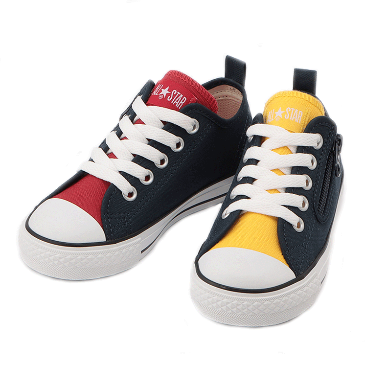 CONVERSE CHILD ALL STAR N PANELS Z OX(コンバース　チィルド オールスター N パネルズ Z OX)3SC397 NAVY ネイビー 【キッズ】2020AW 左右異なる ポイントカラー ジッパー付き クッション性 抗菌カップインソール 正規代理店
