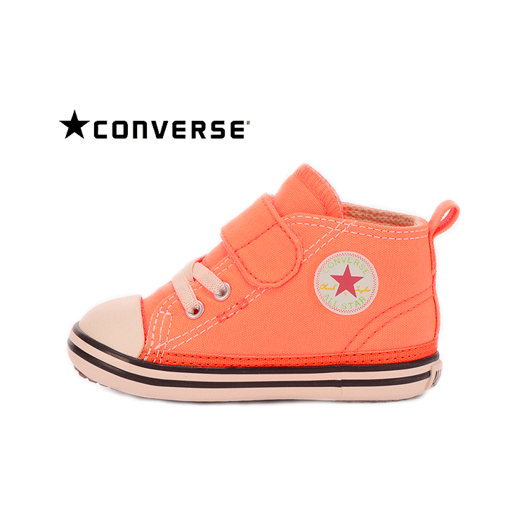 CONVERSE BABY ALL STAR N NEONCOLRS OF V-1(コンバース ベビー N ネオンカラーズ OF V-1）7SC999 NEON ORANGE ネオンオレンジ2022春夏新作 カラーアレンジモデル ポリキャンバス カラフル 着脱しやすい プレゼント 正規代理店