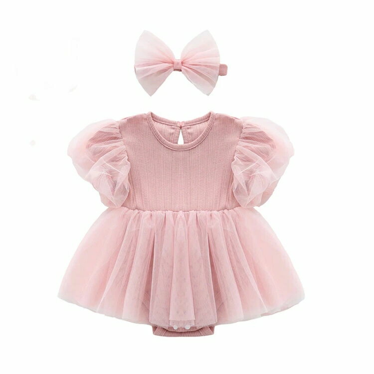 ベビー ワンピース ロンパース 長袖 春 秋 冬 セレモニードレス チュール ヘアバンド付き ベビードレス リブ 女の子 ハーフバースデー 結婚式 フォーマル 誕生日 新生児 お宮参り ベビードレス 写真撮影 退院着 記念撮影 赤ちゃん カジュアル フォーマル 59/66/73/80