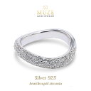 ジルコニア MUZE JEWELRY リング SV925 3連ハーフエタニティ ウェーブリング プラチナ仕上げ オーダーメイド シンプルリング ハートキューピッド Heart&Cupid キュービックジルコニア シルバーリング ワンポイント 刻印 名入れ 指輪 made in japan ファッションリング