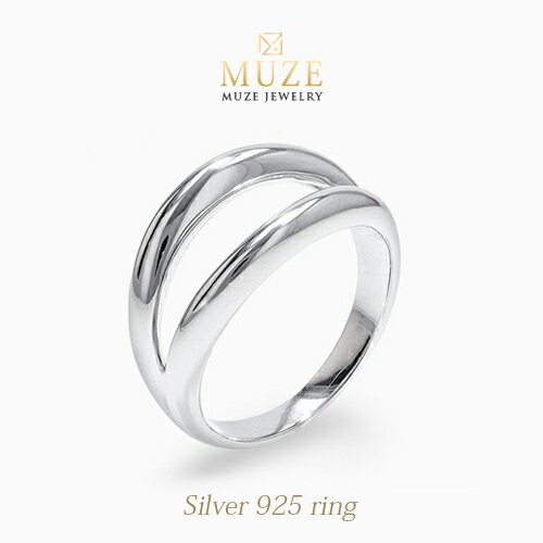 MUZE JEWELRY リング SV925 シルバー リング 太め 2連 プラチナ仕上げ オーダーメイド シンプル リング ウェーブ シルバーリング ワンポイント 刻印 名入れ 指輪 made in japan ファッションリング シルバー925 ジュエリー プレゼント 指輪 sterling silver 925 オシャレ