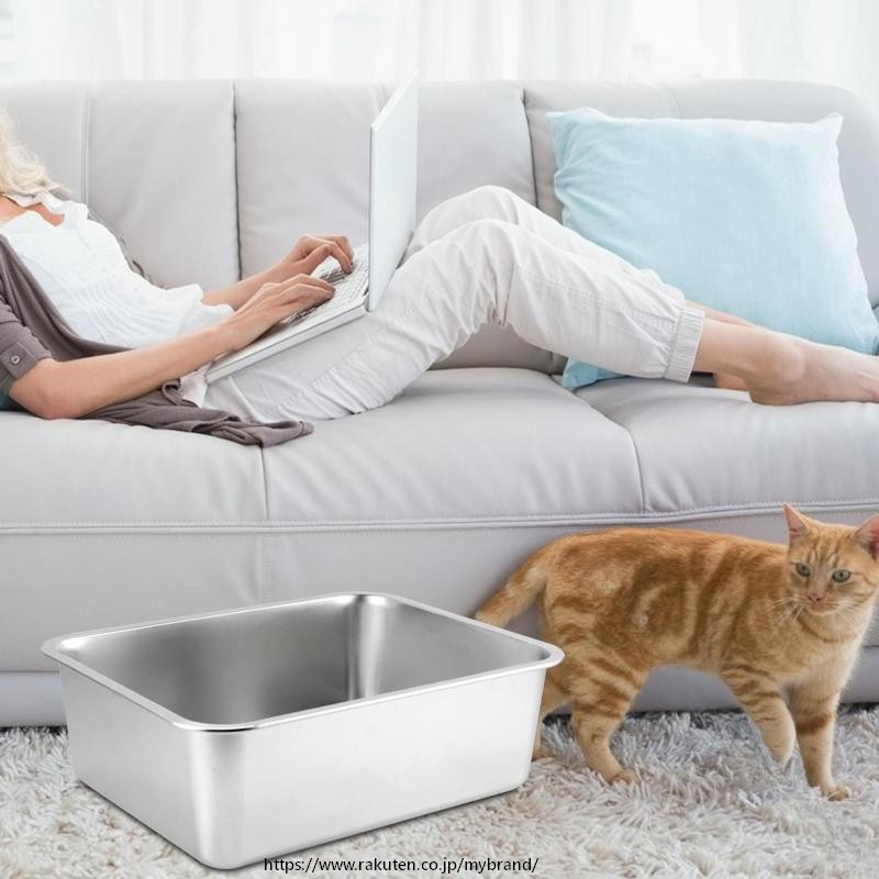 ステンレス鋼 子猫 トイレボックス トイレパン 猫 ウサギ 滑らかな表面 掃除が簡単 多目的 防錆 ハイサイド ペット用品 猫用トイレ ウサギ用トイレ 清潔 使いやすい 耐久性 高品質 軽量