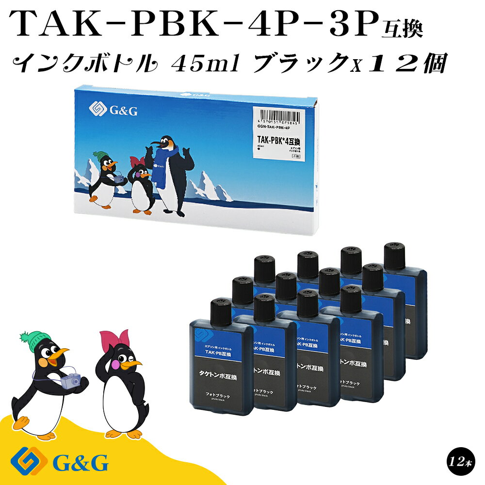 【福袋3個セット】 G&G エプソン用 互換 インクボトル TAK-PBK 45ml×12個 フォトブラック 染料 タケトンボ EPSON エコタンク用