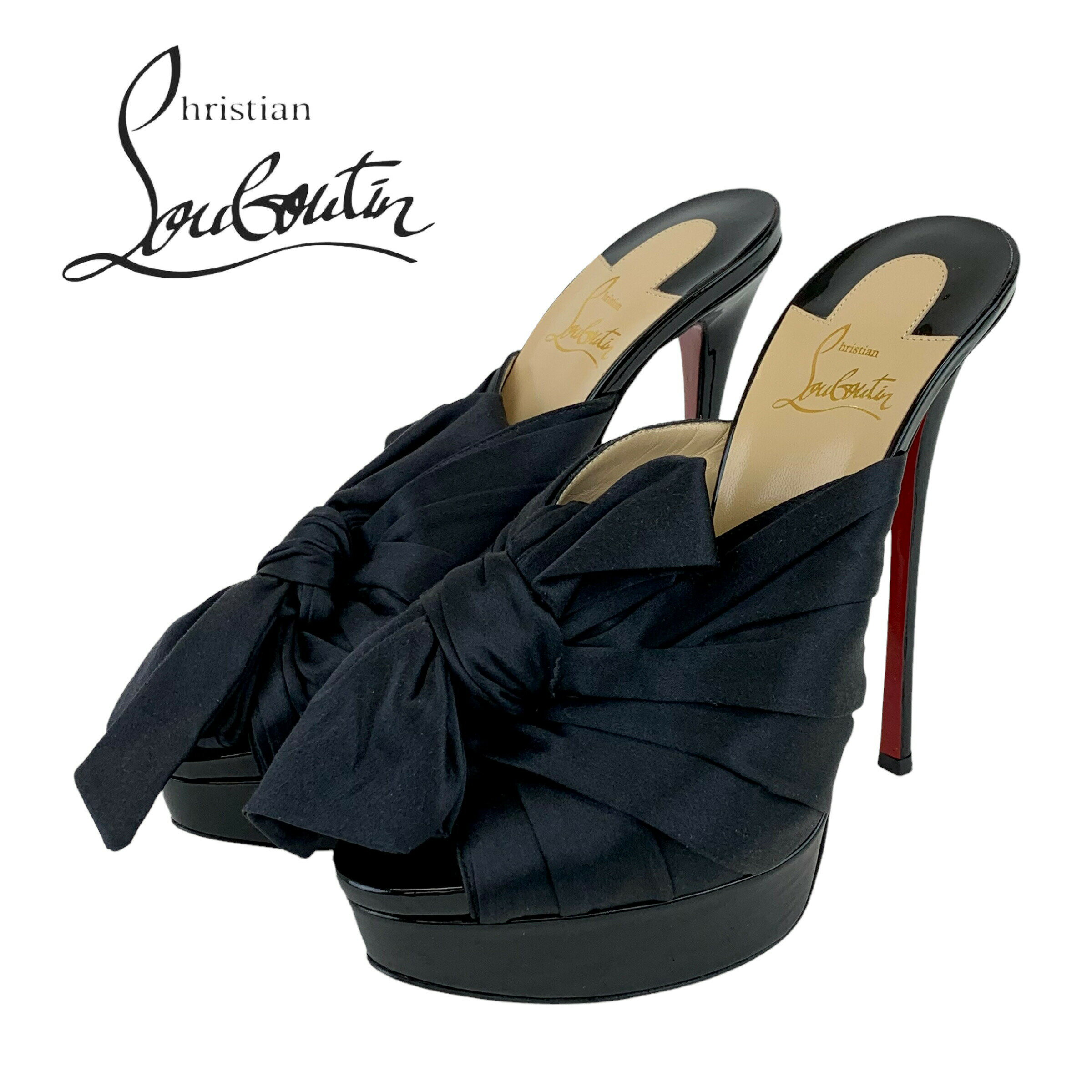 クリスチャンルブタン クリスチャン ルブタン Christian Louboutin サンダル サテン パテント リボン オープントゥ サンダル ブラック 送料無料